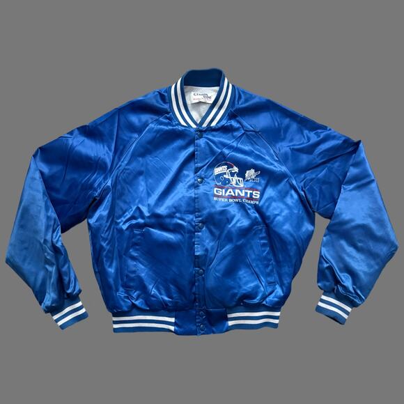 Chalk Line NY VTG Giants NFL 80s Superbowl XXI Blue Bomber Jacket Size L GUC - Picture 1 of 9